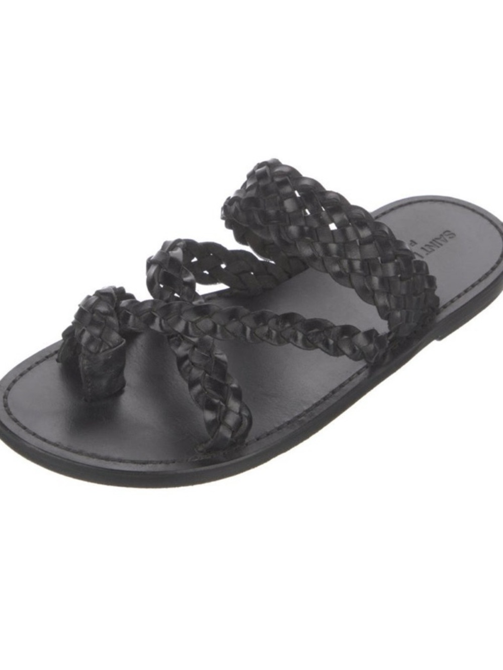 Saint Laurent Black Braided Leather Slide Sandals - Picture 5 of 5